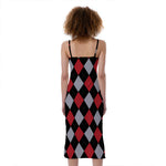 Black Red And Grey Argyle Pattern Print Slim Fit Midi Cami Dress