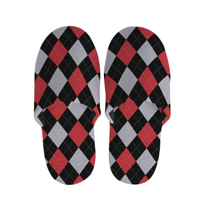 Black Red And Grey Argyle Pattern Print Slippers