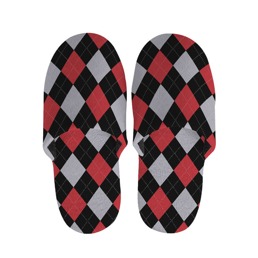 Black Red And Grey Argyle Pattern Print Slippers