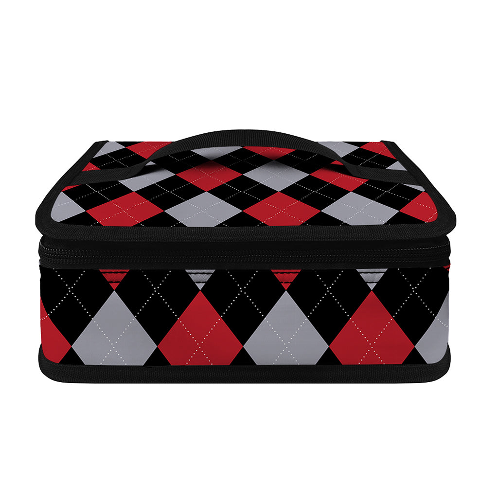 Black Red And Grey Argyle Pattern Print Small Lunch Bag
