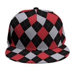 Black Red And Grey Argyle Pattern Print Snapback Cap