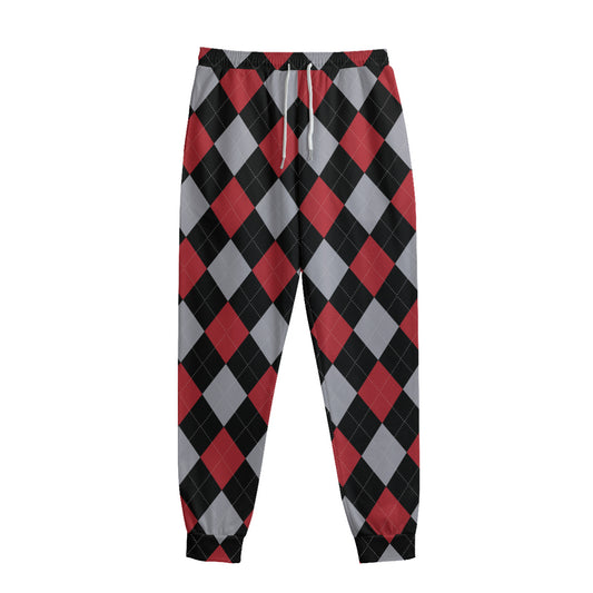 Black Red And Grey Argyle Pattern Print Sweatpants