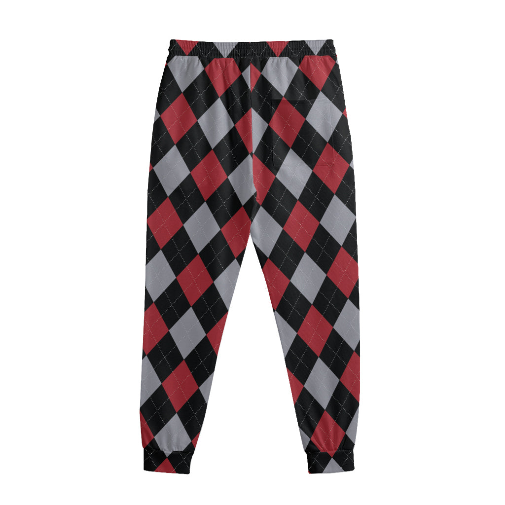 Black Red And Grey Argyle Pattern Print Sweatpants