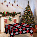 Black Red And Grey Argyle Pattern Print Tablecloth