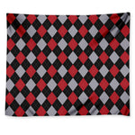 Black Red And Grey Argyle Pattern Print Tapestry