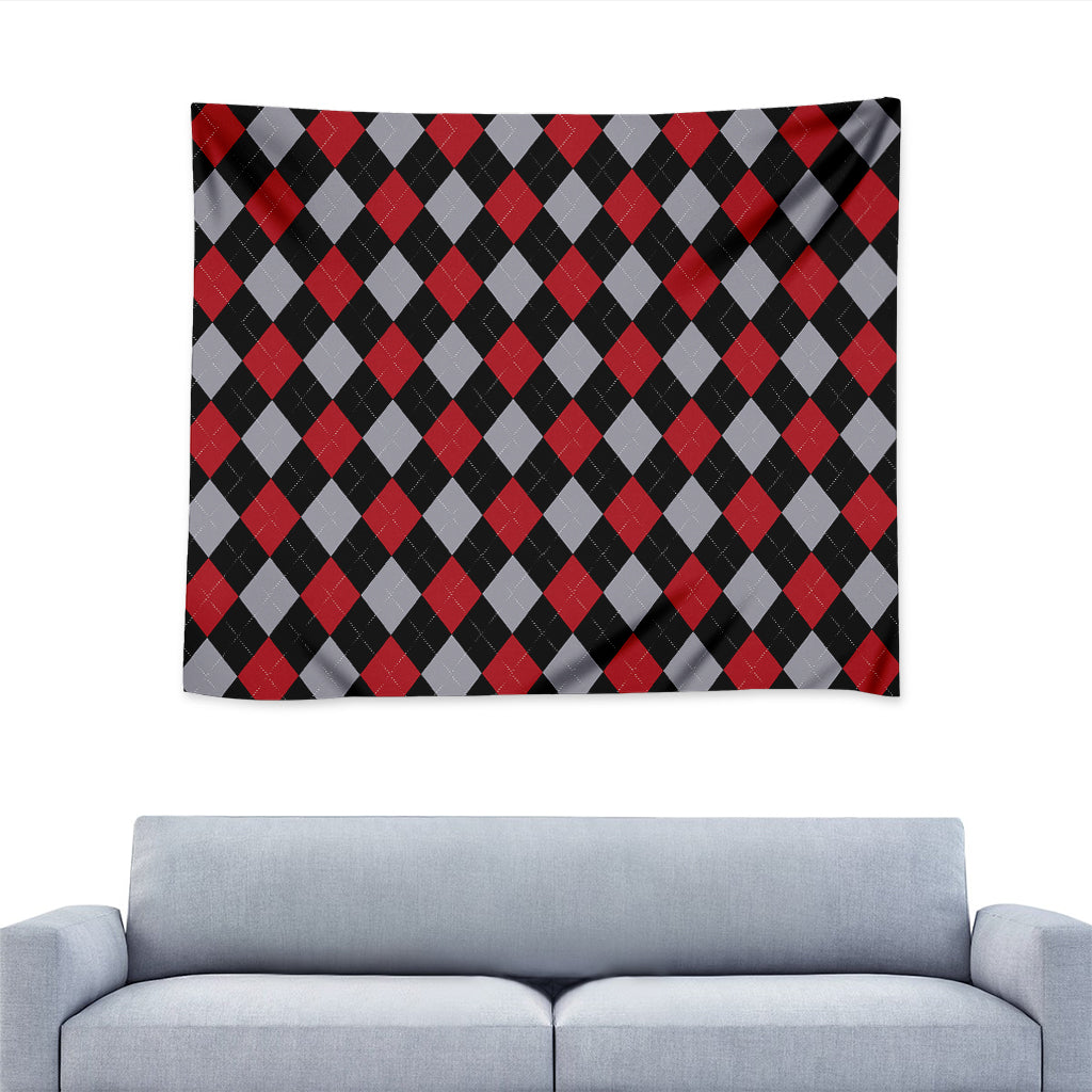 Black Red And Grey Argyle Pattern Print Tapestry