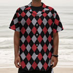 Black Red And Grey Argyle Pattern Print Textured Short Sleeve Shirt