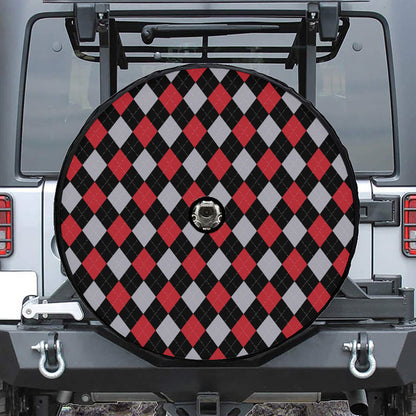 Black Red And Grey Argyle Pattern Print Tire Cover With Camera Hole