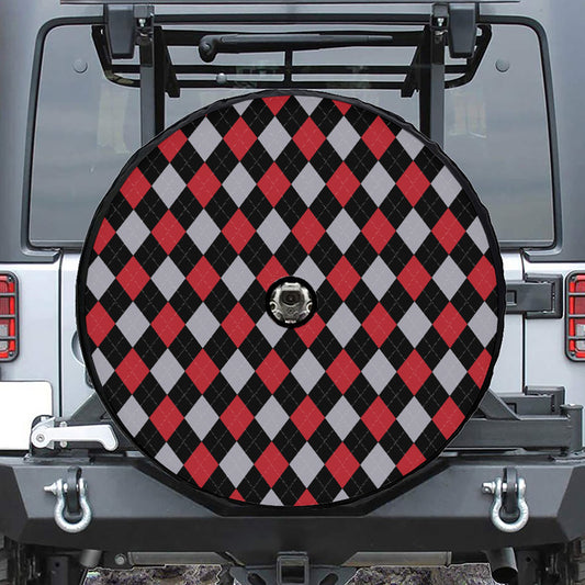 Black Red And Grey Argyle Pattern Print Tire Cover With Camera Hole