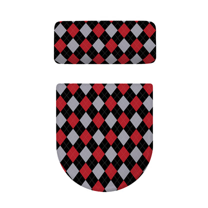 Black Red And Grey Argyle Pattern Print Toilet Lid And Tank Cover Set