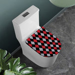 Black Red And Grey Argyle Pattern Print Toilet Lid Cover