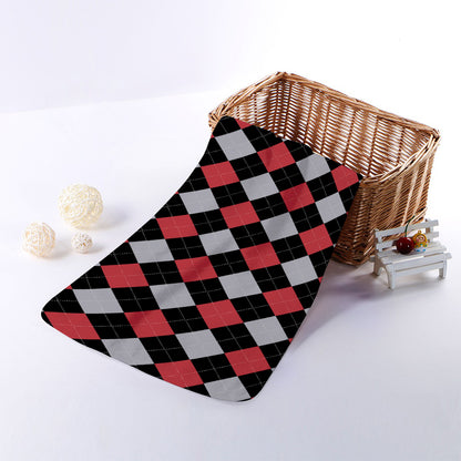 Black Red And Grey Argyle Pattern Print Towel