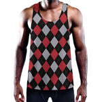Black Red And Grey Argyle Pattern Print Training Tank Top
