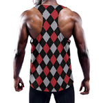 Black Red And Grey Argyle Pattern Print Training Tank Top