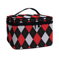 Black Red And Grey Argyle Pattern Print Travel Makeup Bag