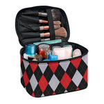 Black Red And Grey Argyle Pattern Print Travel Makeup Bag