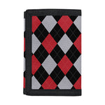 Black Red And Grey Argyle Pattern Print Trifold Wallet