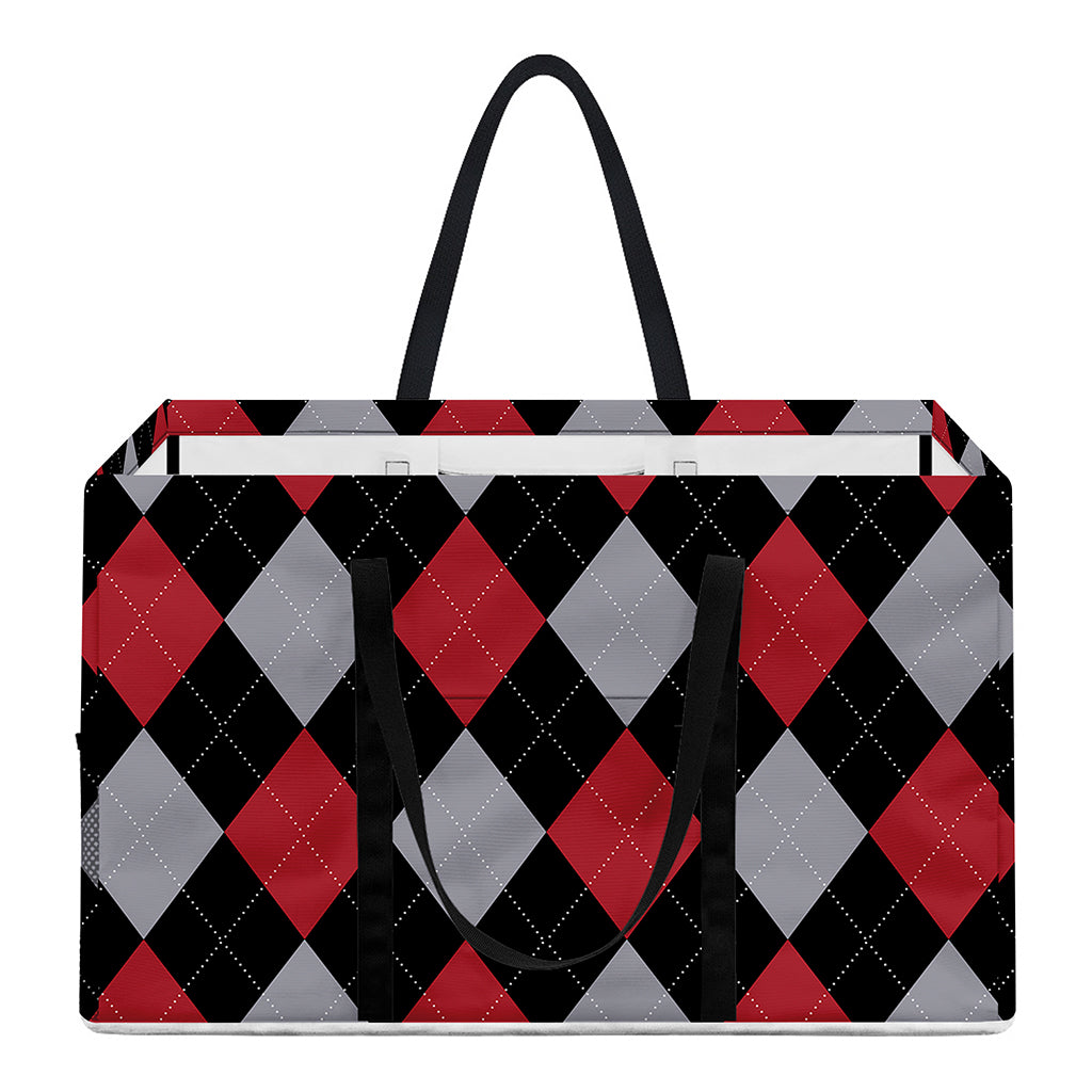 Black Red And Grey Argyle Pattern Print Utility Tote Bag