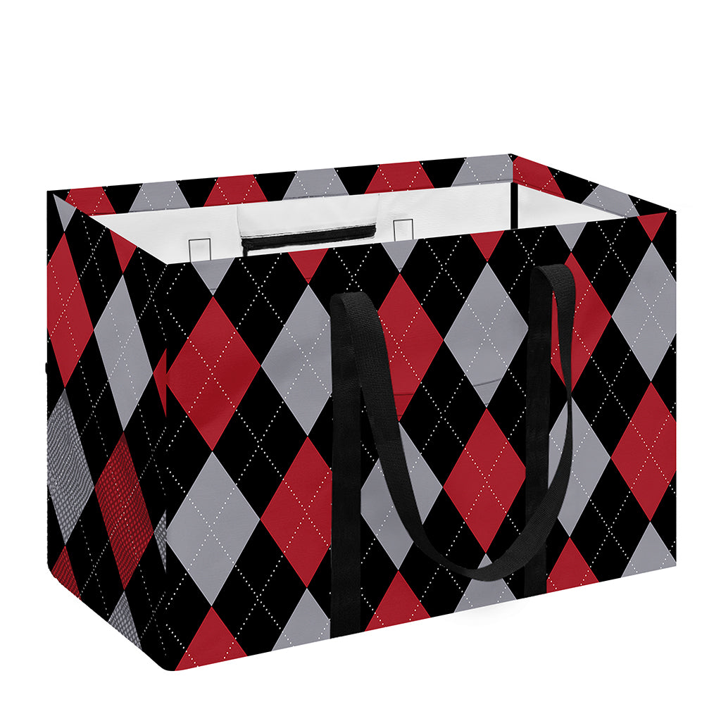 Black Red And Grey Argyle Pattern Print Utility Tote Bag