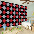 Black Red And Grey Argyle Pattern Print Wall Sticker