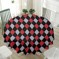 Black Red And Grey Argyle Pattern Print Waterproof Round Tablecloth