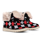 Black Red And Grey Argyle Pattern Print Winter Boots