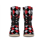 Black Red And Grey Argyle Pattern Print Winter Boots