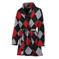 Black Red And Grey Argyle Pattern Print Women's Bathrobe