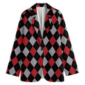 Black Red And Grey Argyle Pattern Print Women's Cotton Blazer