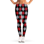 Black Red And Grey Argyle Pattern Print Women's Leggings