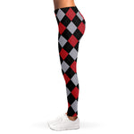 Black Red And Grey Argyle Pattern Print Women's Leggings