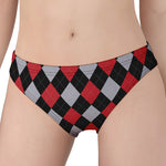 Black Red And Grey Argyle Pattern Print Women's Panties