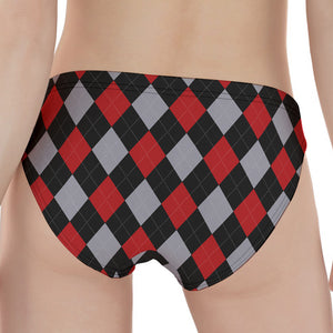 Black Red And Grey Argyle Pattern Print Women's Panties