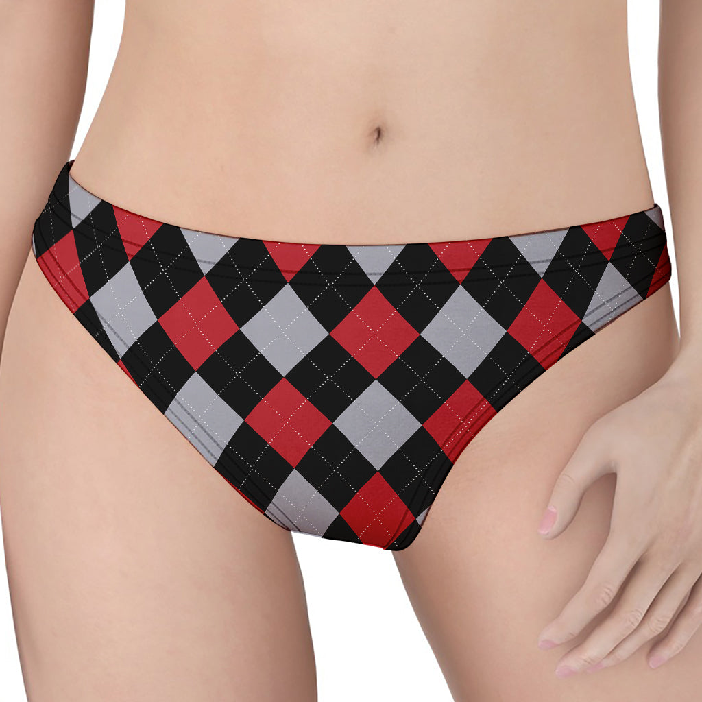 Black Red And Grey Argyle Pattern Print Women's Thong