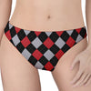 Black Red And Grey Argyle Pattern Print Women's Thong