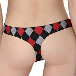 Black Red And Grey Argyle Pattern Print Women's Thong