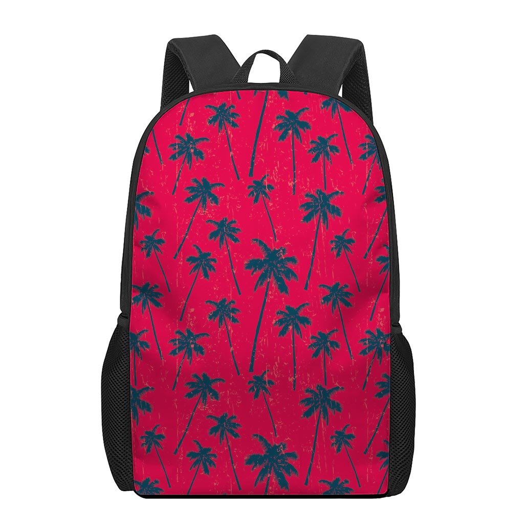 Black Red Palm Tree Pattern Print 17 Inch Backpack