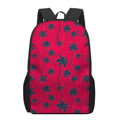 Black Red Palm Tree Pattern Print 17 Inch Backpack
