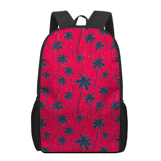 Black Red Palm Tree Pattern Print 17 Inch Backpack