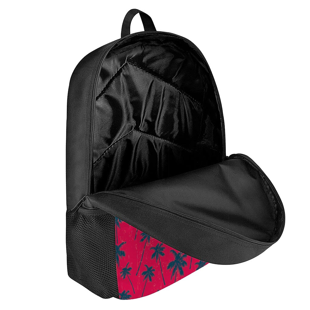 Black Red Palm Tree Pattern Print 17 Inch Backpack