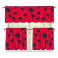 Black Red Palm Tree Pattern Print 3 Piece Kitchen Curtains