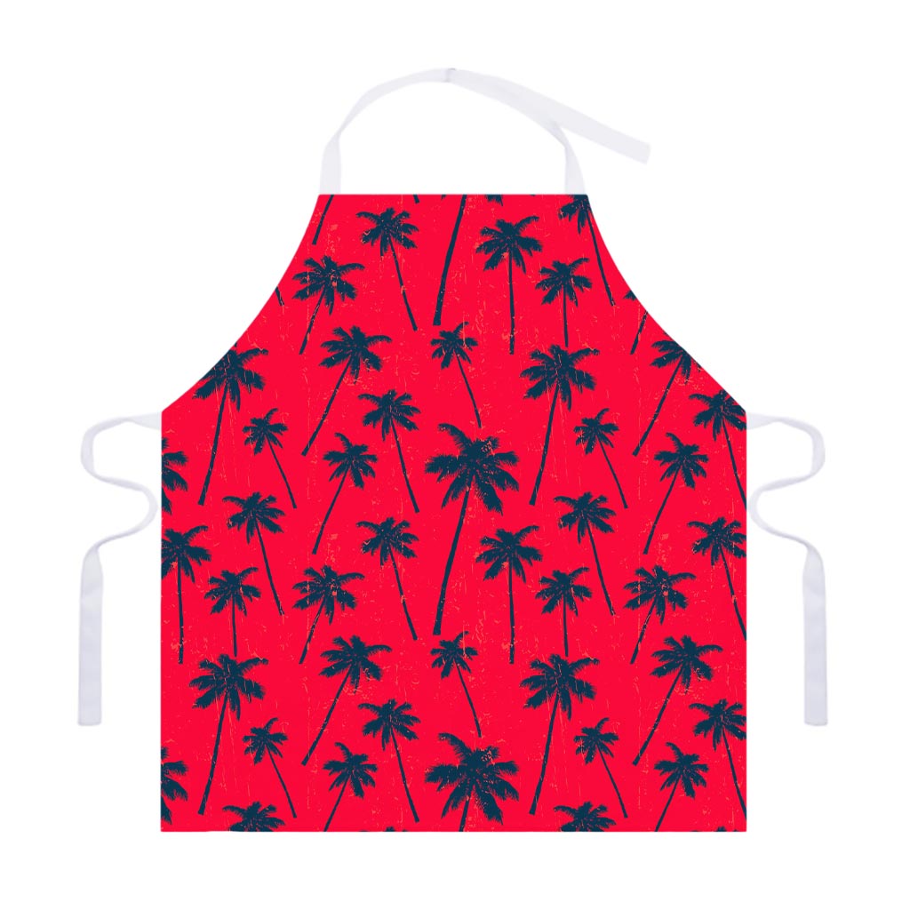 Black Red Palm Tree Pattern Print Adjustable Apron