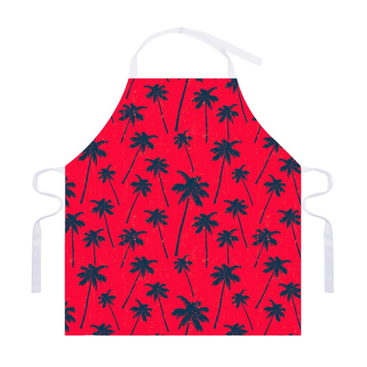 Black Red Palm Tree Pattern Print Adjustable Apron