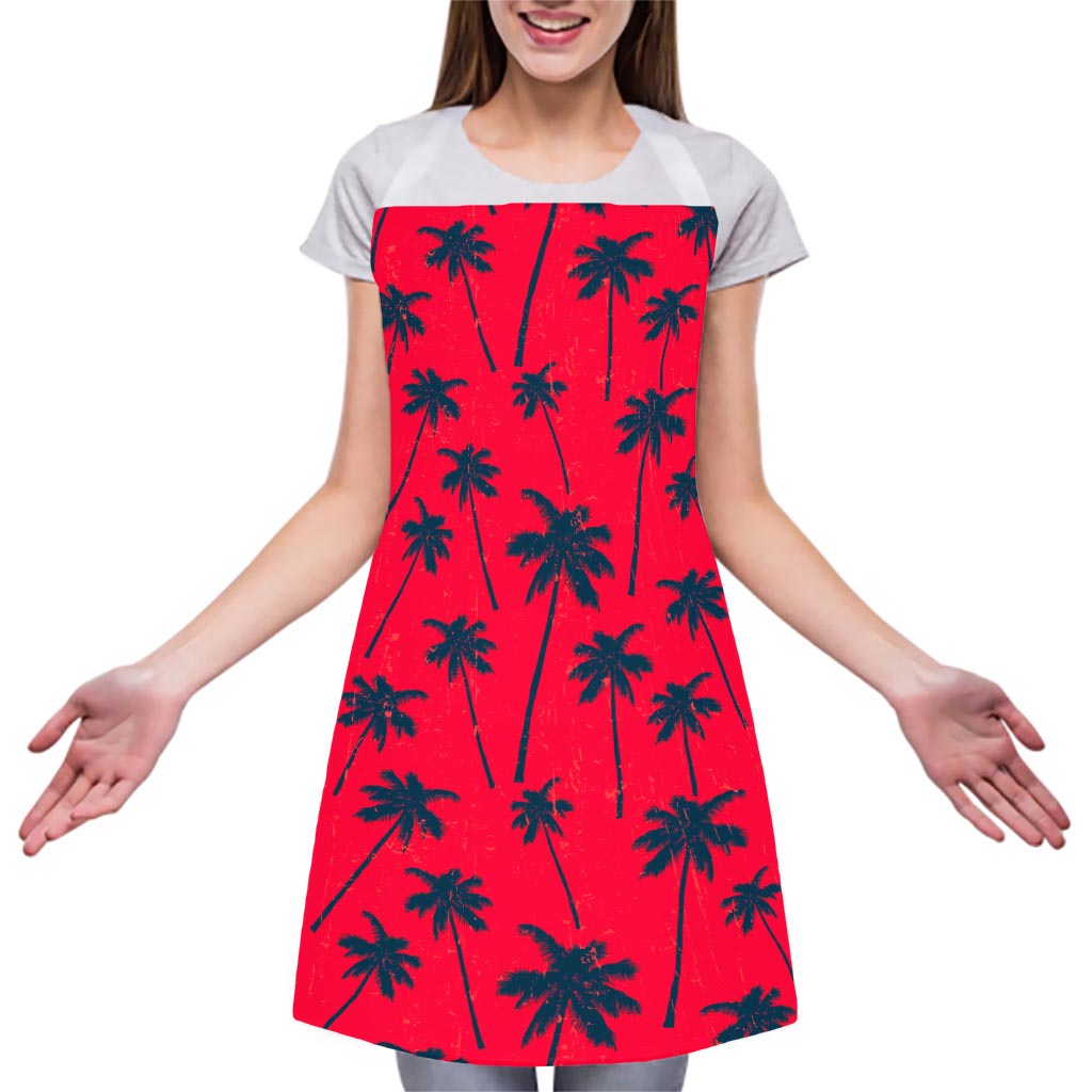 Black Red Palm Tree Pattern Print Adjustable Apron