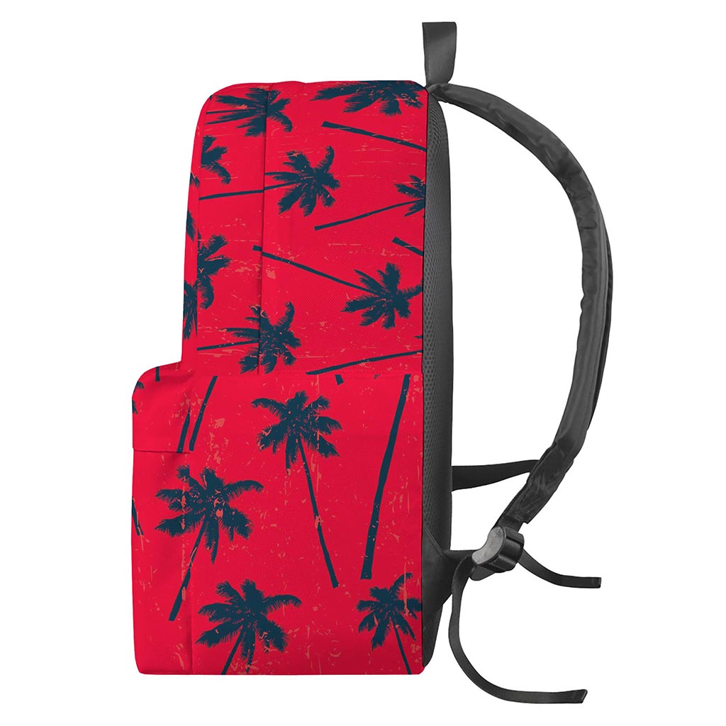 Black Red Palm Tree Pattern Print Backpack