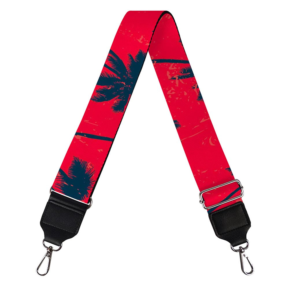 Black Red Palm Tree Pattern Print Bag Strap