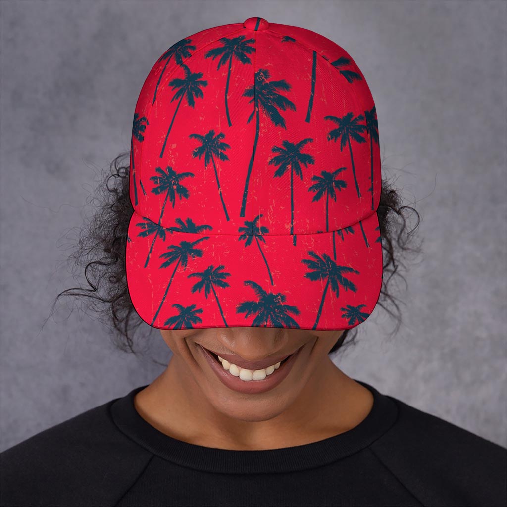 Black Red Palm Tree Pattern Print Baseball Cap