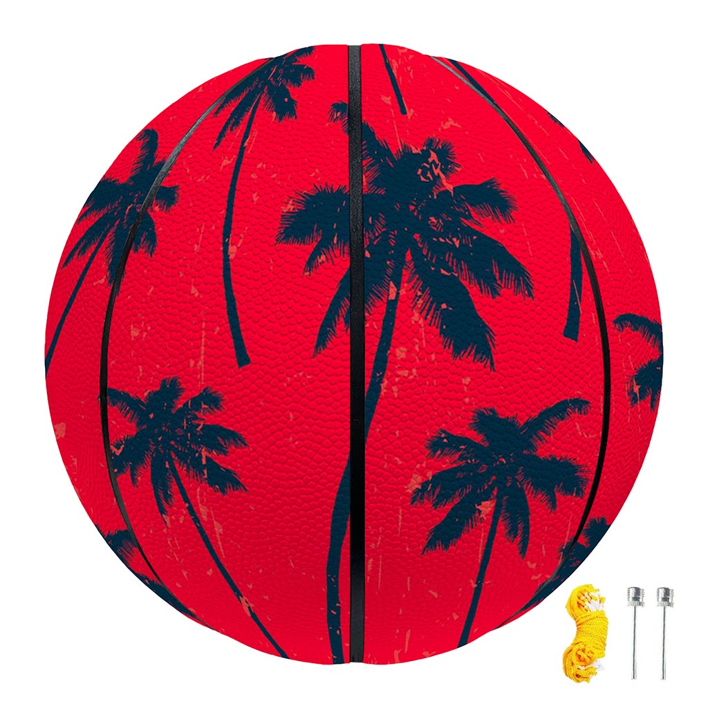 Black Red Palm Tree Pattern Print Basketball