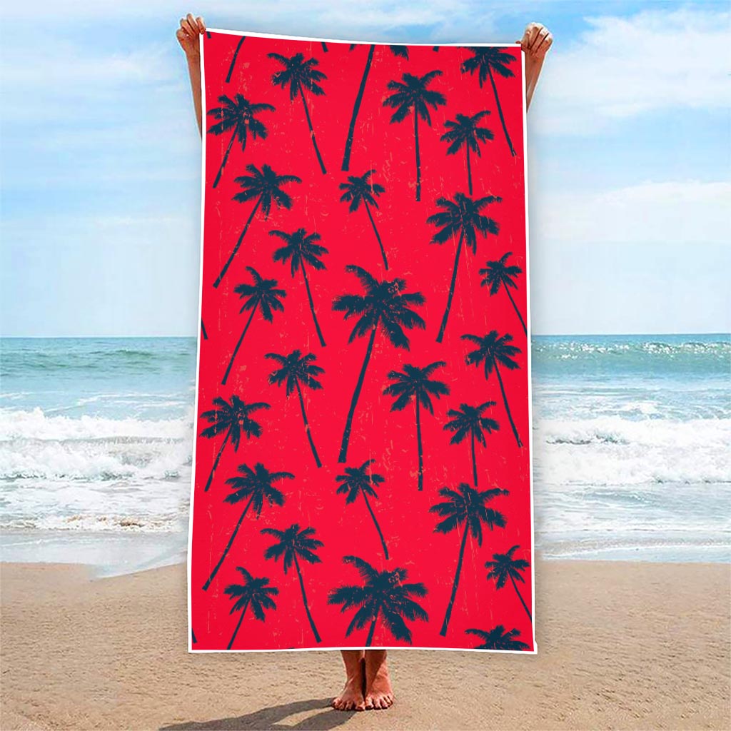 Black Red Palm Tree Pattern Print Beach Towel