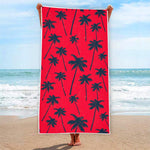 Black Red Palm Tree Pattern Print Beach Towel